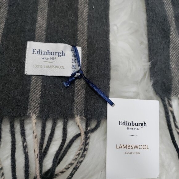 NWT Edinburgh 100% Lambswool Cozy Tartan Unisex Oversized Scarf Check Taupe - Picture 6 of 9